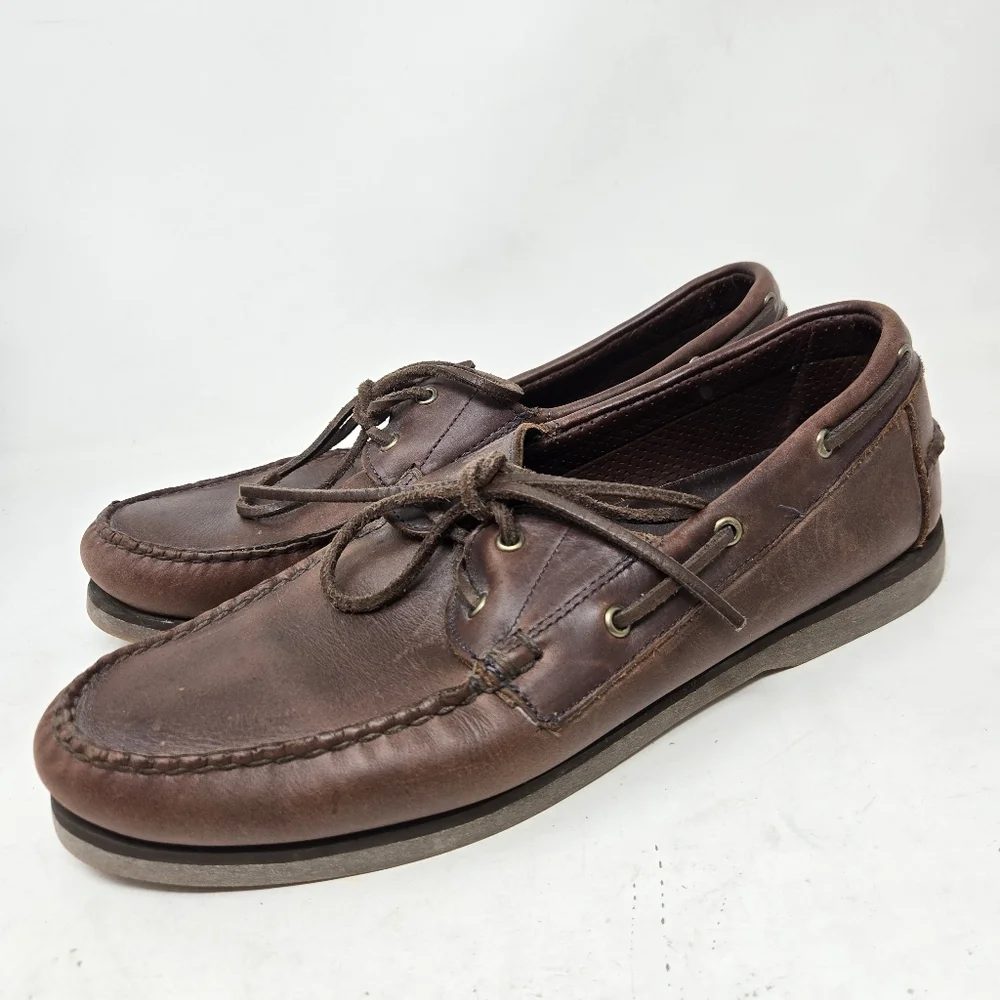 ALLEN EDMONDS Men's Port Washington Boat Shoes Size 11 1/2 D US Brown Leather‎